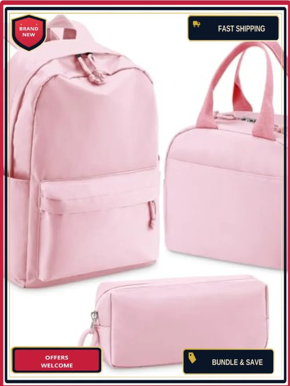 Girls Backpack Set with Lunch Box and Pencil Case, 17 inch School Bookbag,